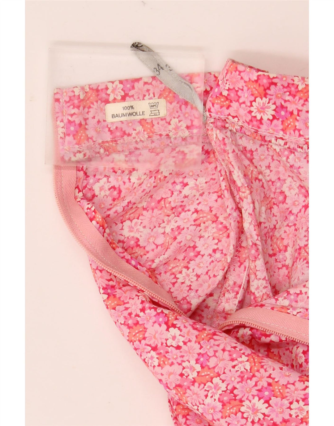 VINTAGE Jupe évasée femme EU 36 Petit W30 Coton floral rose