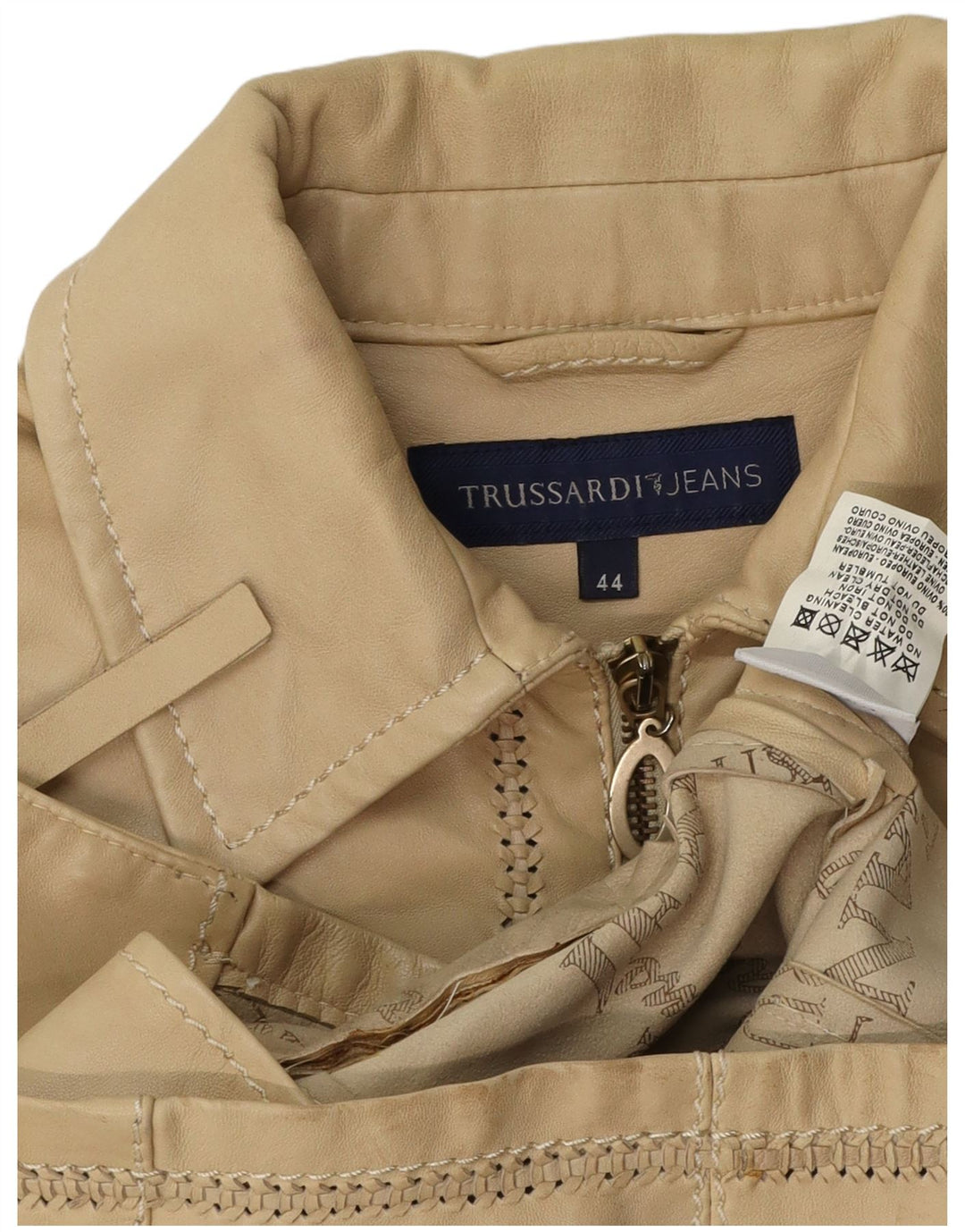 TRUSSARDI JEANS Veste en Cuir Court Femme IT 44 Cuir Beige Moyen