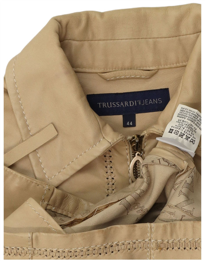 TRUSSARDI JEANS Veste en Cuir Court Femme IT 44 Cuir Beige Moyen