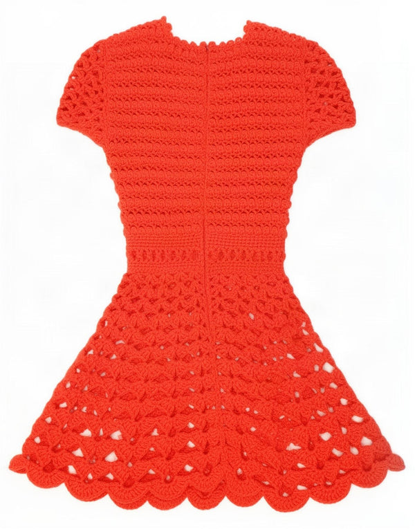 vintage Femmes Manches Courtes Crochet Jumper Robe UK 10 Petit Rouge
