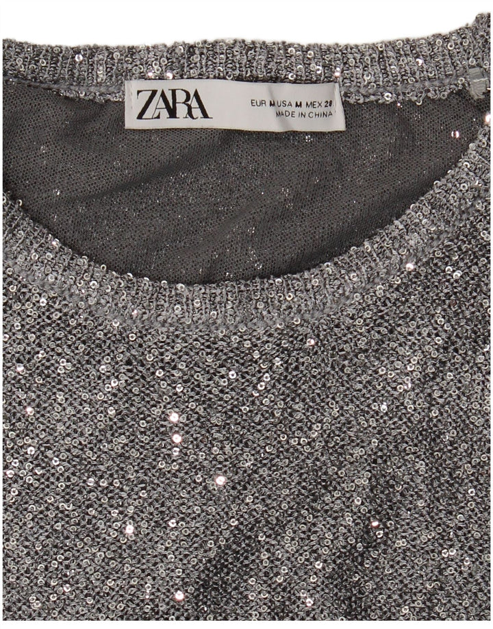 Zara Pull ras du cou pour femme UK 12 Medium Argent moucheté