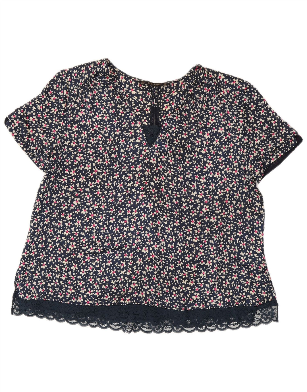 ZARA Womens Blouse Top UK 16 Grand Bleu Marine Floral