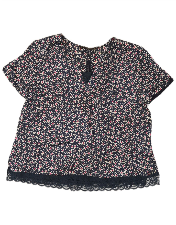 ZARA Womens Blouse Top UK 16 Grand Bleu Marine Floral