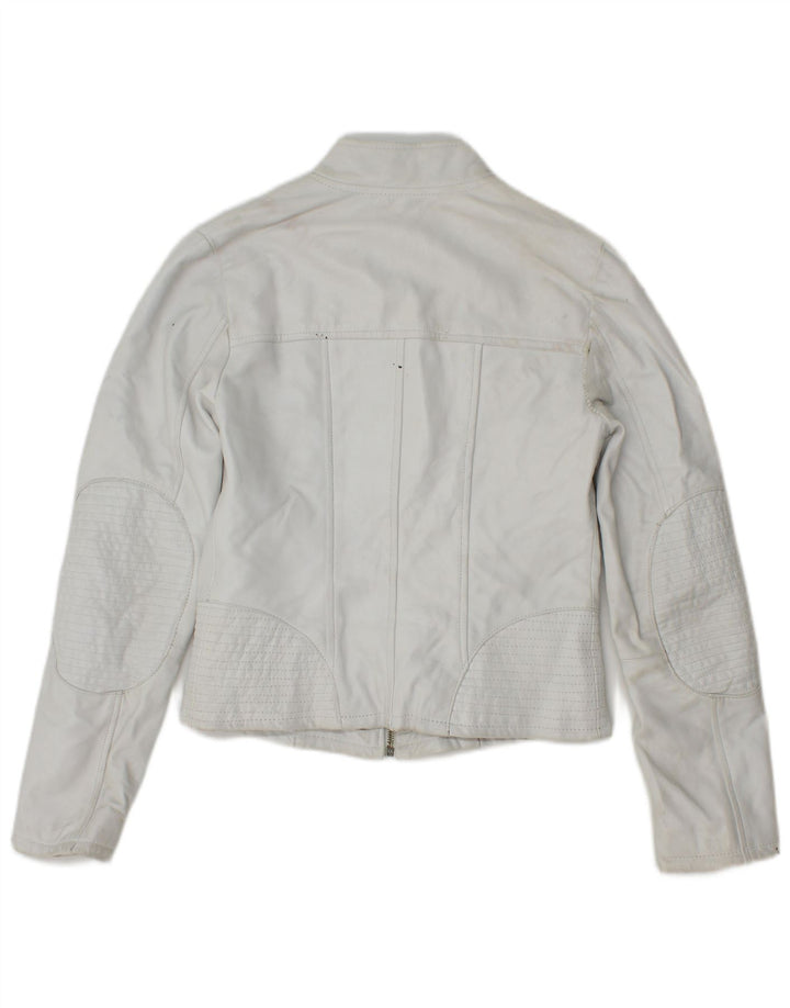 veste en cuir crop femme vintage IT 40 petit cuir blanc