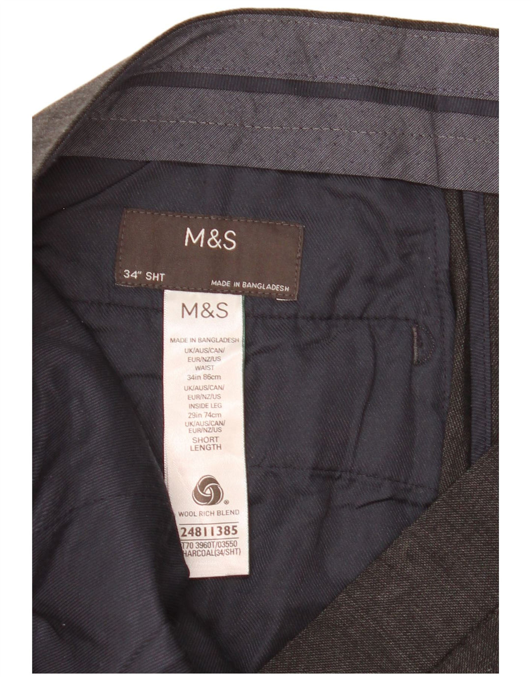 Marks & Spencer Pantalon de costume droit court pour homme W34 L25 Laine grise