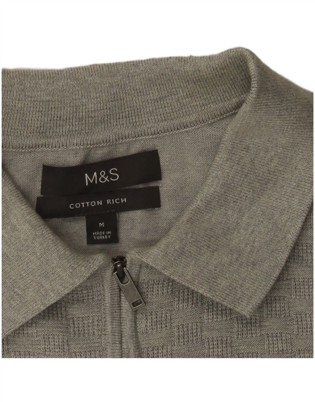 Marks & Spencer Pull Col Polo Homme Gris Moyen Coton Géométrique
