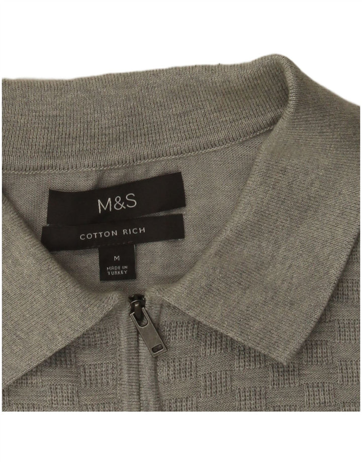 Marks & Spencer Pull Col Polo Homme Gris Moyen Coton Géométrique