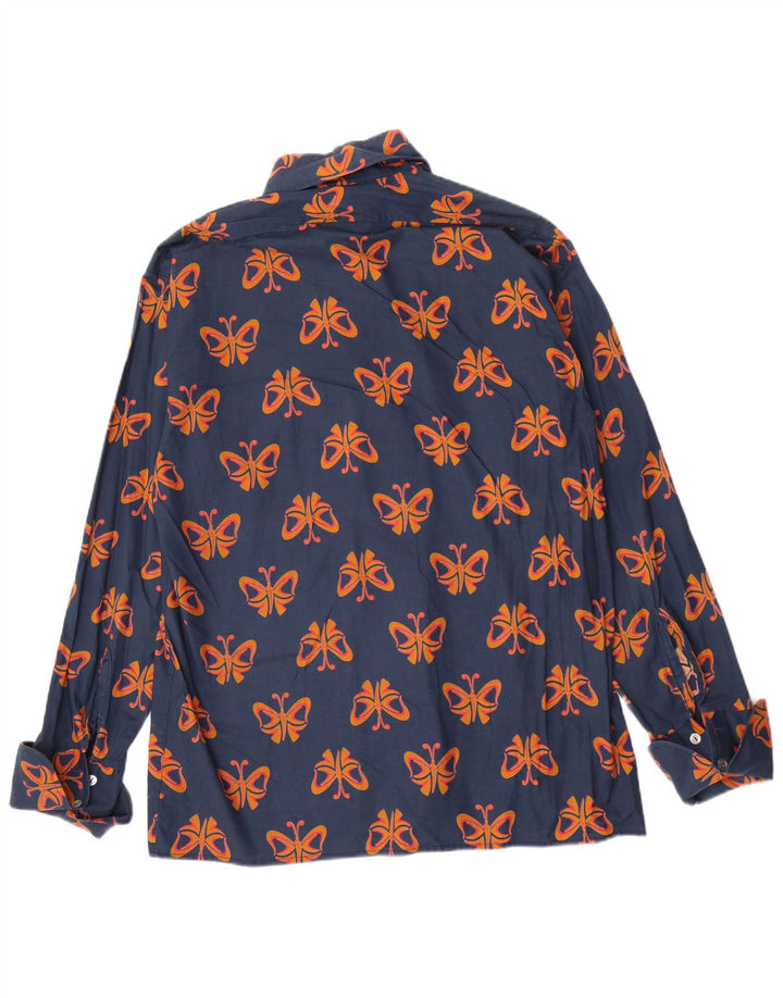 Chemise vintage à motif abstrait pour homme, grand papillon en coton bleu marine