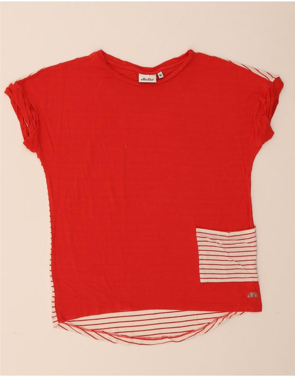 Ellesse Womens T-Shirt Top UK 14 Medium Red Striped Viscose