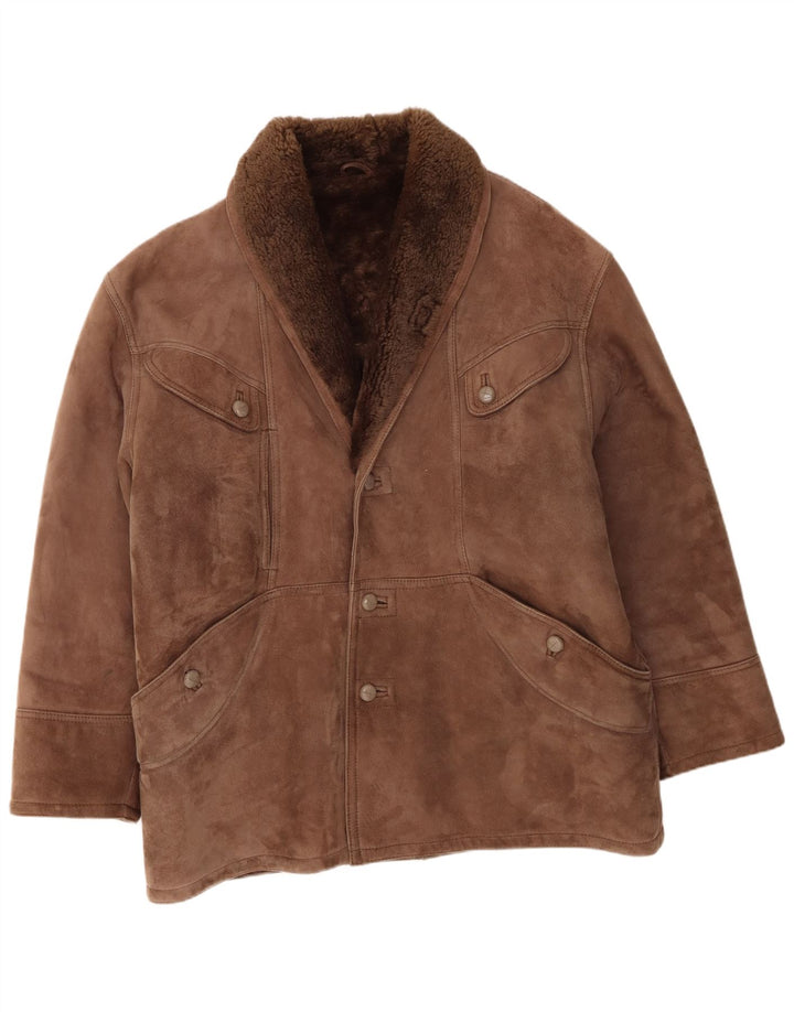 veste en peau de mouton homme vintage IT 54 2XL peau de mouton marron