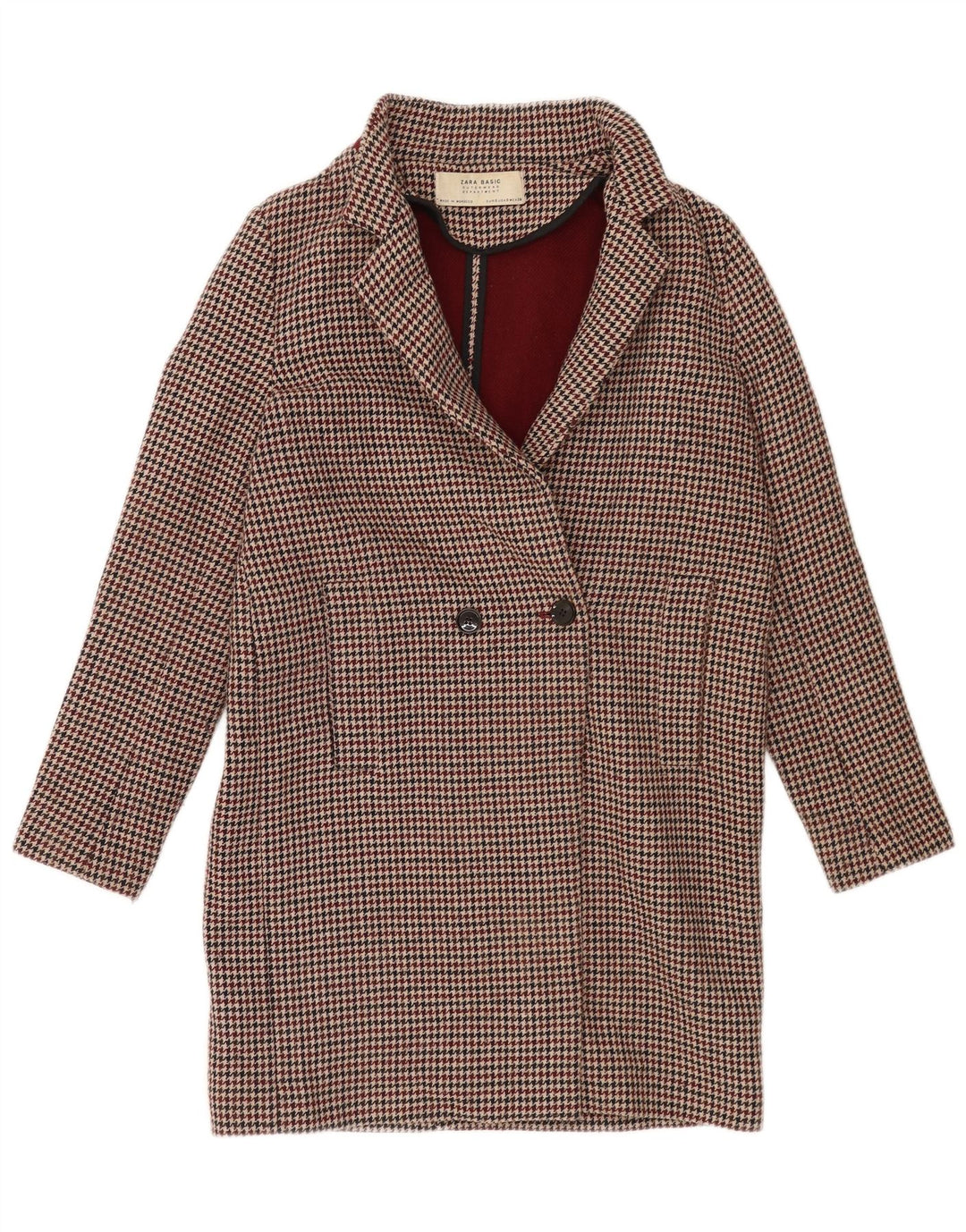 Zara Manteau croisé surdimensionné pour femme UK 10 Petit pied-de-poule bordeaux
