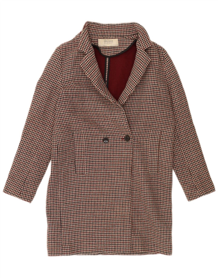 Zara Manteau croisé surdimensionné pour femme UK 10 Petit pied-de-poule bordeaux