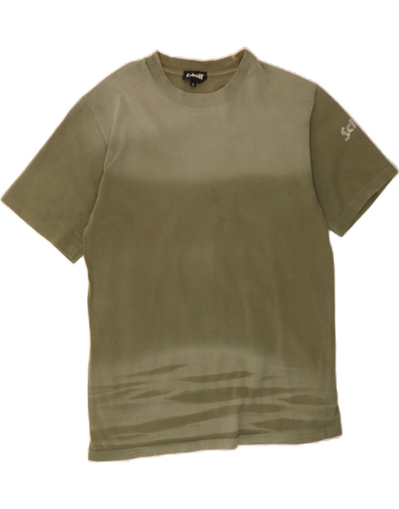 SCHOTT Mens Graphic T-Shirt Top Small Khaki Cotton Vintage Schott and Second-Hand Schott from Messina Hembry 