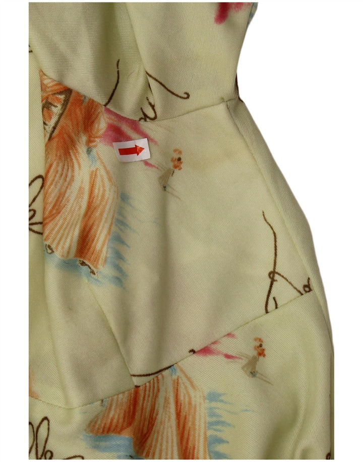 VINTAGE Robe trapèze à motif abstrait pour femme UK 8 Petit Vert
