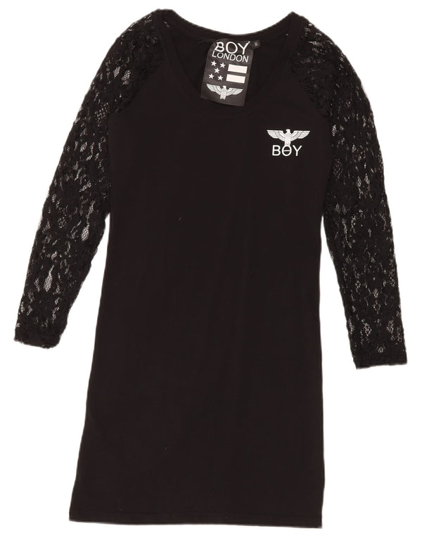 Boy London Robe t-shirt en dentelle à manches longues pour femme UK 6 XS Noir Floral