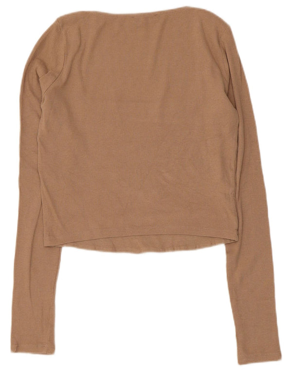 Zara Womens Crop Top Manches Longues UK 14 Large Gris Coton