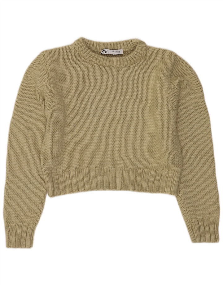 ZARA Pull court à col bateau pour femme UK 14 Vert moyen Polyester