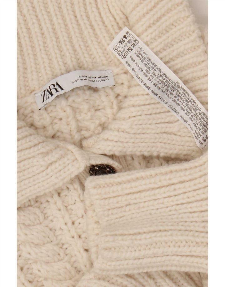 Zara Pull court à col polo pour femme UK 14 Polyester beige moyen