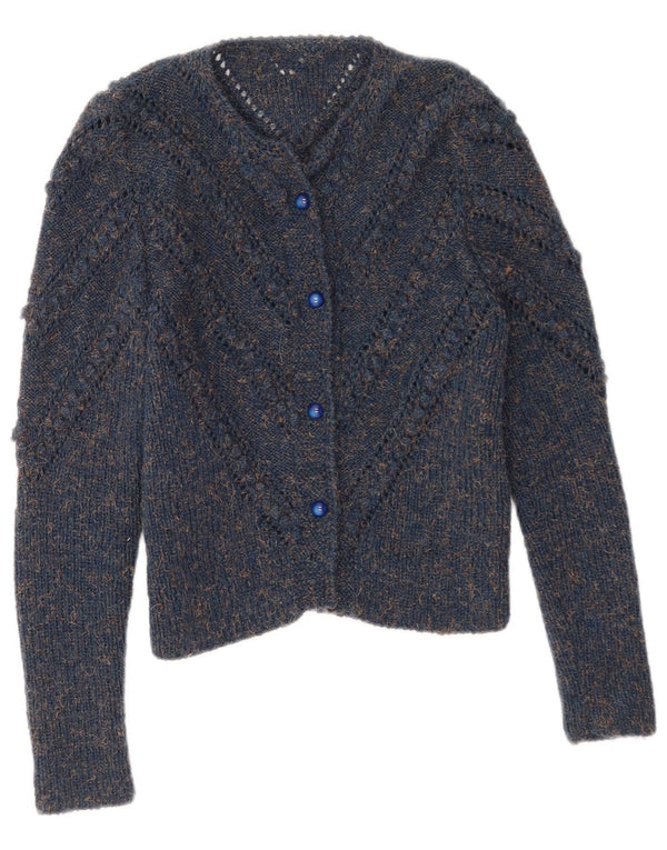 vintage Womens Crop Cardigan Sweater UK 8 Petit Bleu Moucheté