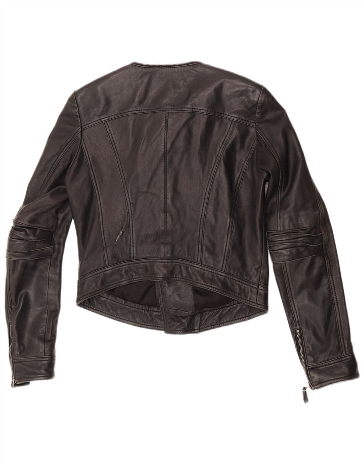 Max Womens Crop Biker Veste en cuir UK 12 Cuir noir moyen