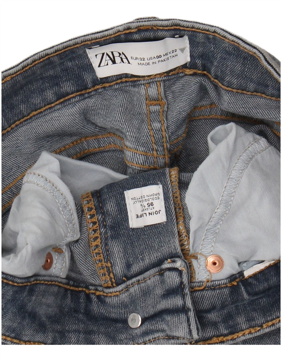 ZARA Femme Jean Bootcut Taille Haute W22 L24 Bleu Coton