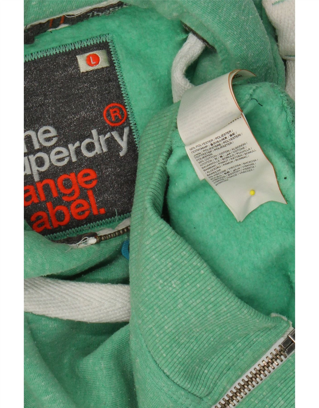 SUPERDRY Pull à capuche zippé pour femme UK 14 Large Vert Moucheté Polyester