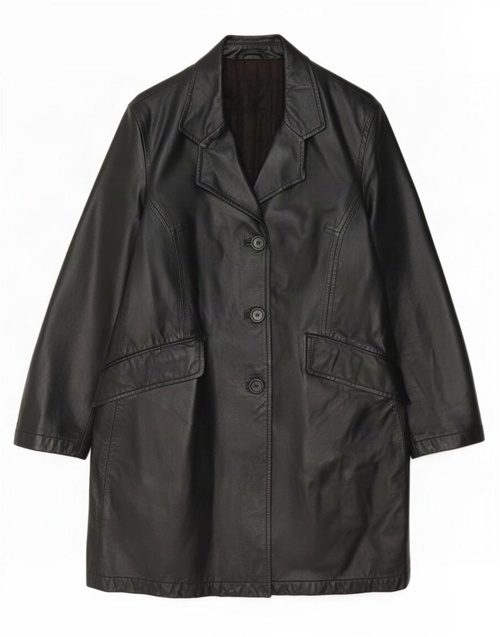 manteau en cuir femme vintage IT 42 Moyen Noir