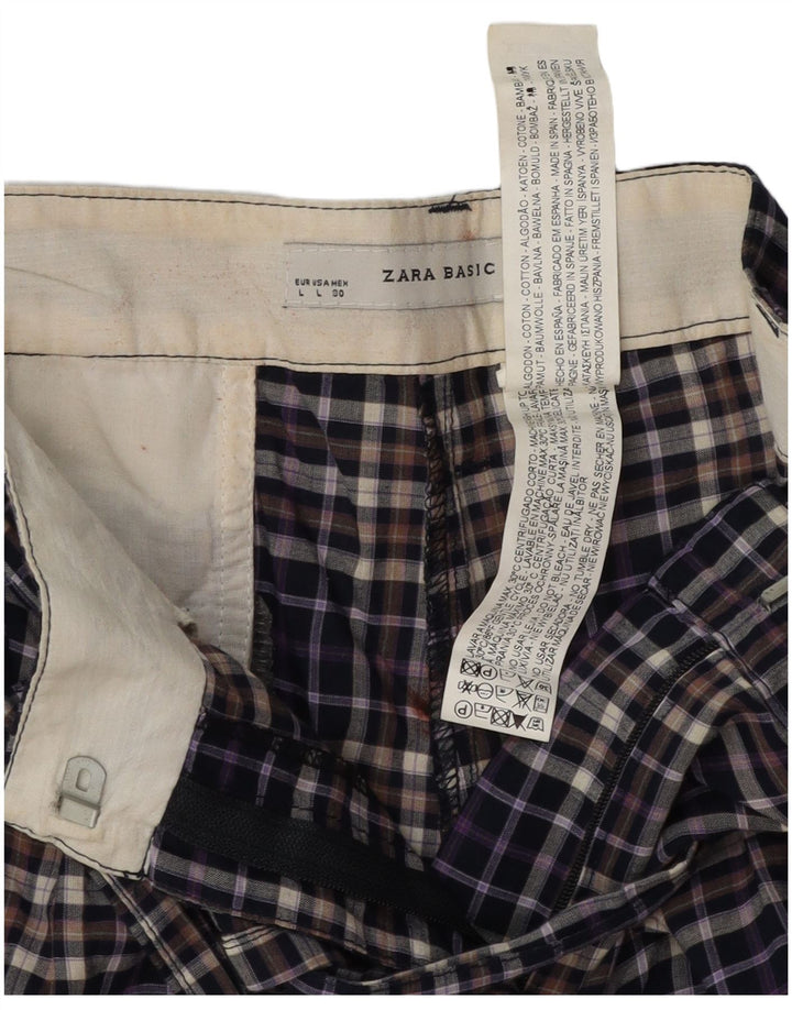 Zara Short Chino Homme Large W30 Bleu Marine à Carreaux Coton