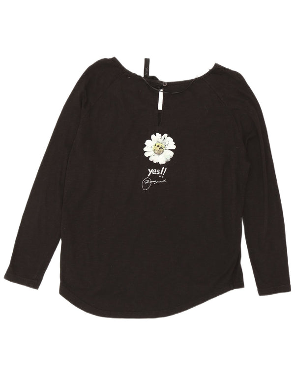 Desigual Haut graphique surdimensionné à manches longues pour femme UK 10 Petit coton noir