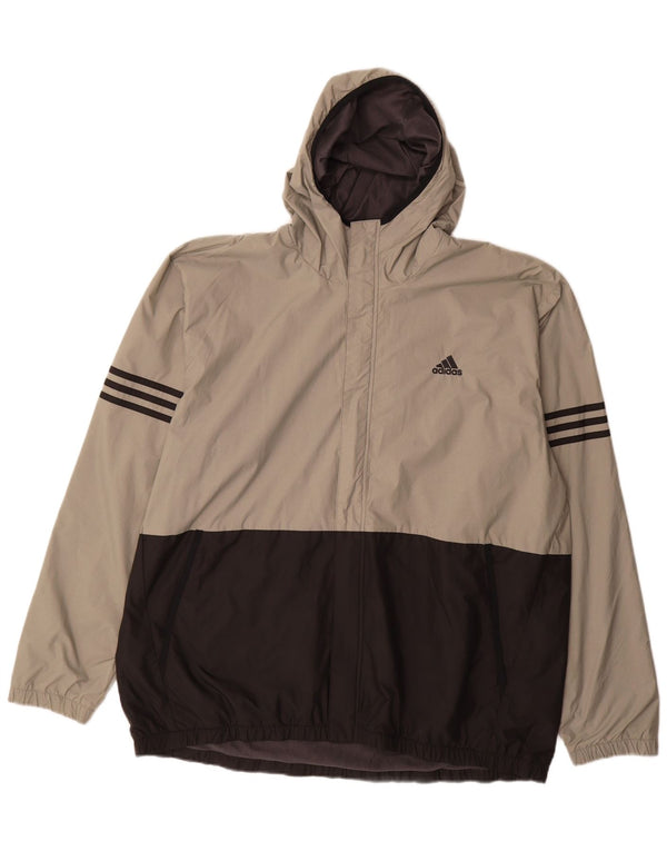 Adidas Veste de pluie à capuche pour homme UK 42 XL Gris Colorblock Polyamide