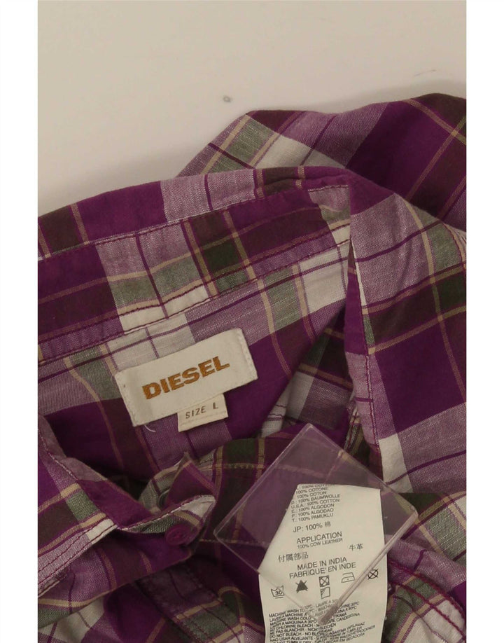 Diesel Chemise en flanelle pour homme en coton à carreaux violets
