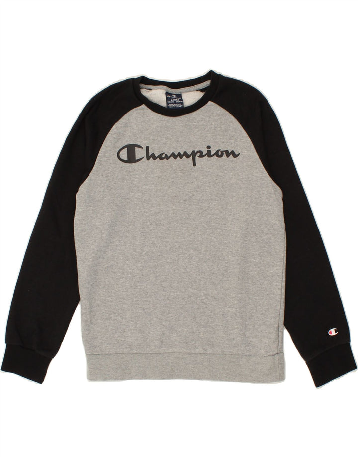 CHAMPION Boys Graphic Sweatshirt Jumper 11-12 Years Large  Grey Vintage Champion and Second-Hand Champion from Messina Hembry 