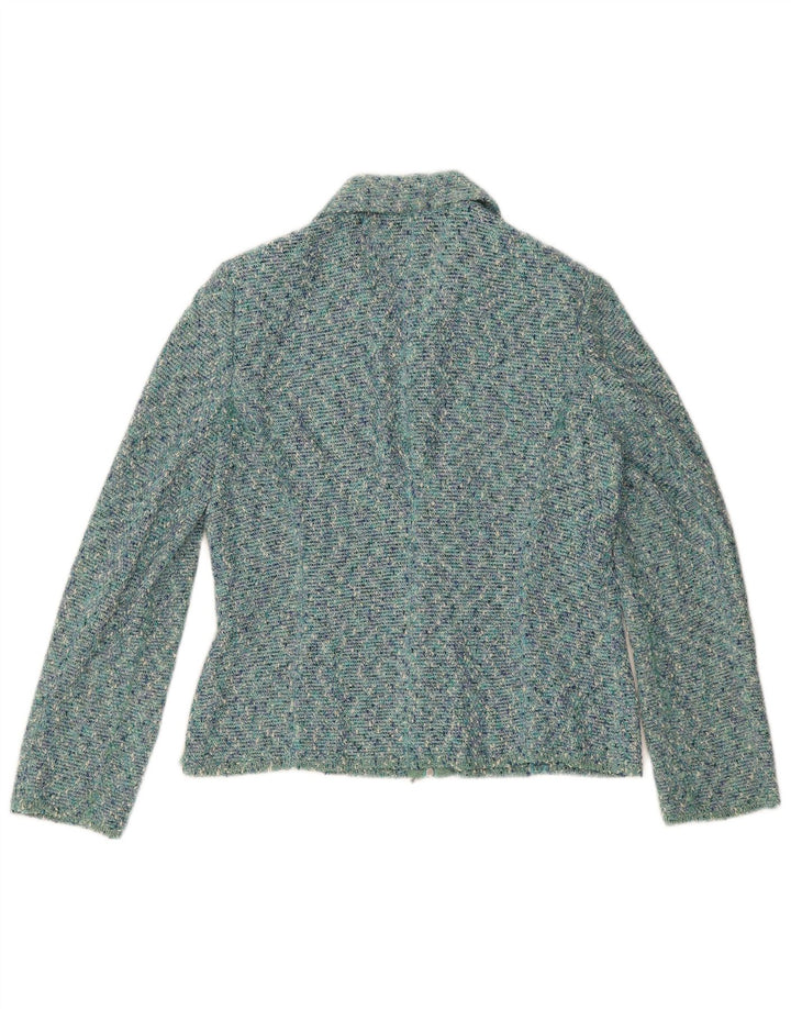 Luisa Spagnoli Veste blazer zippée pour femme IT 46 Large Bleu Moucheté