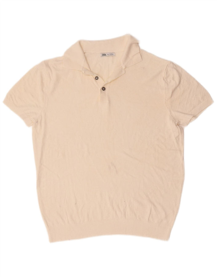 Zara Pull à manches courtes et col polo pour homme Blanc cassé