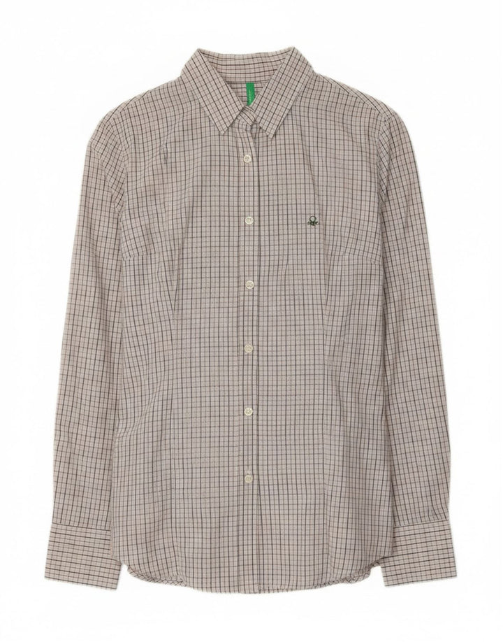 Benetton Chemise Femme UK 14 Large Gris Coton