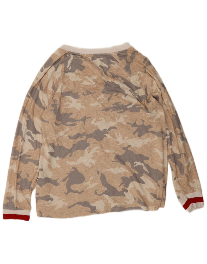 Dkny Haut graphique à manches longues pour femme UK 16 Large Beige Camouflage Polyester