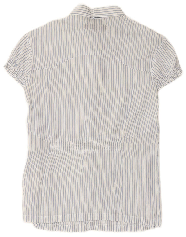 CALVIN KLEIN JEANS Chemise à manches courtes pour femme UK 12 Bleu moyen à fines rayures