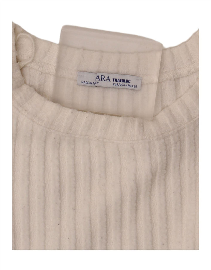 Zara Womens Crop Oversize Top Manches Longues UK 14 Moyen Blanc
