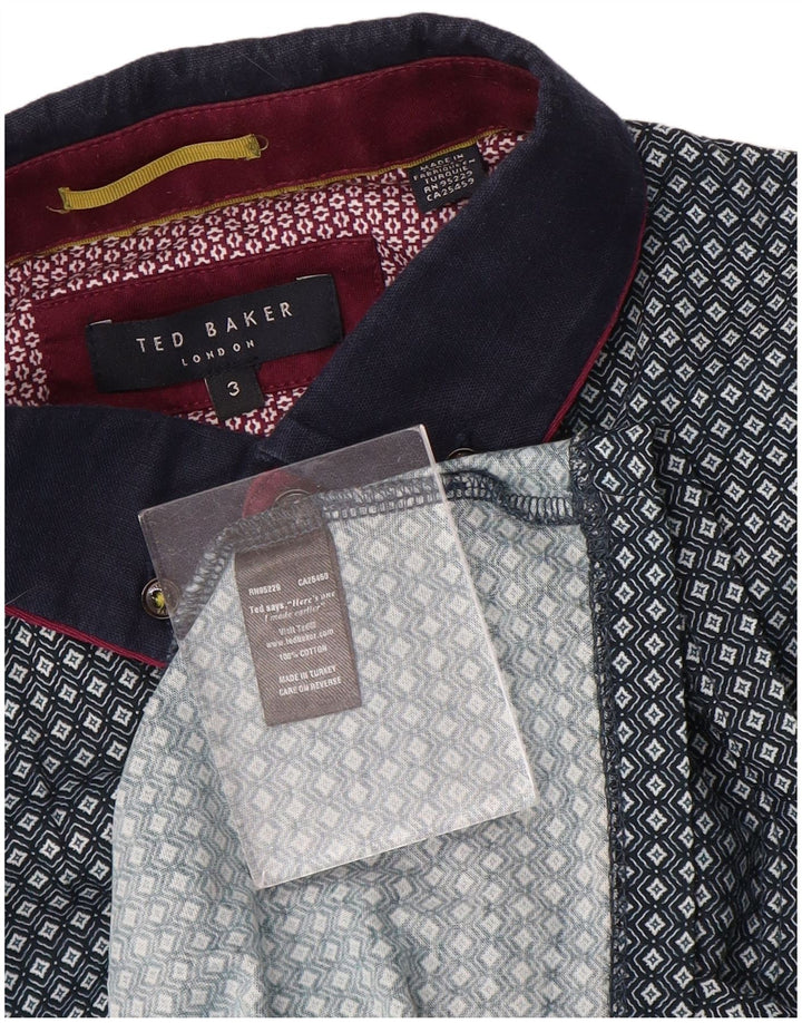 Ted Baker Polo Homme Taille 3 Bleu Moyen Géométrique Coton