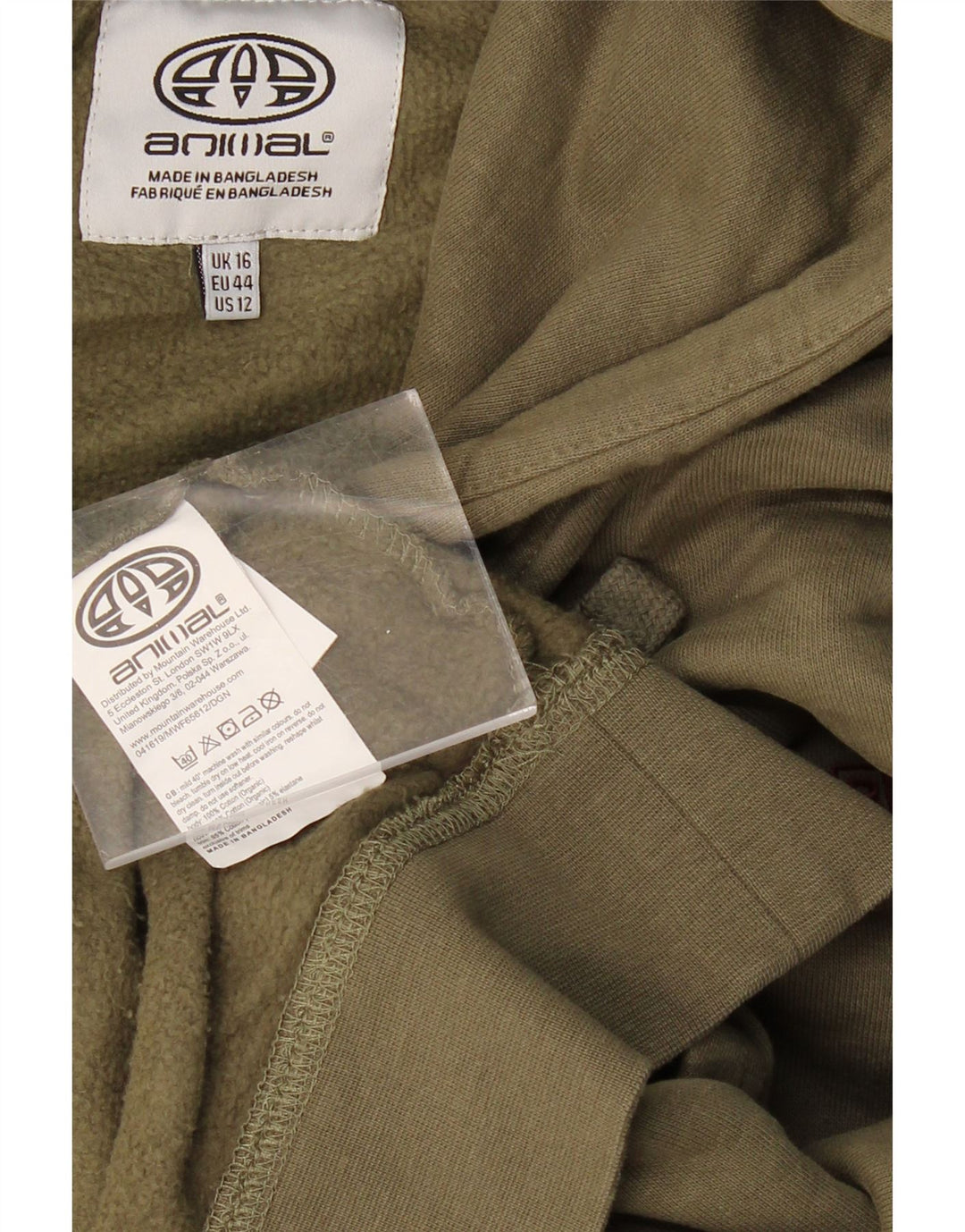 ANIMAL Womens Graphic Oversized Hoodie Jumper UK 16 Large Khaki Cotton