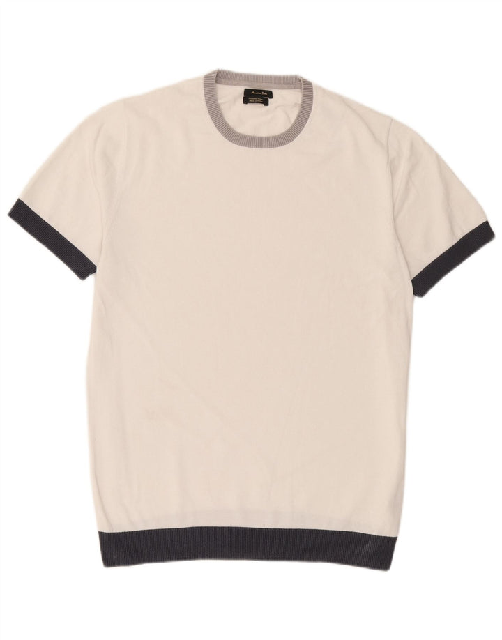 Massimo Dutti Pull à col rond pour homme Large Blanc Colorblock