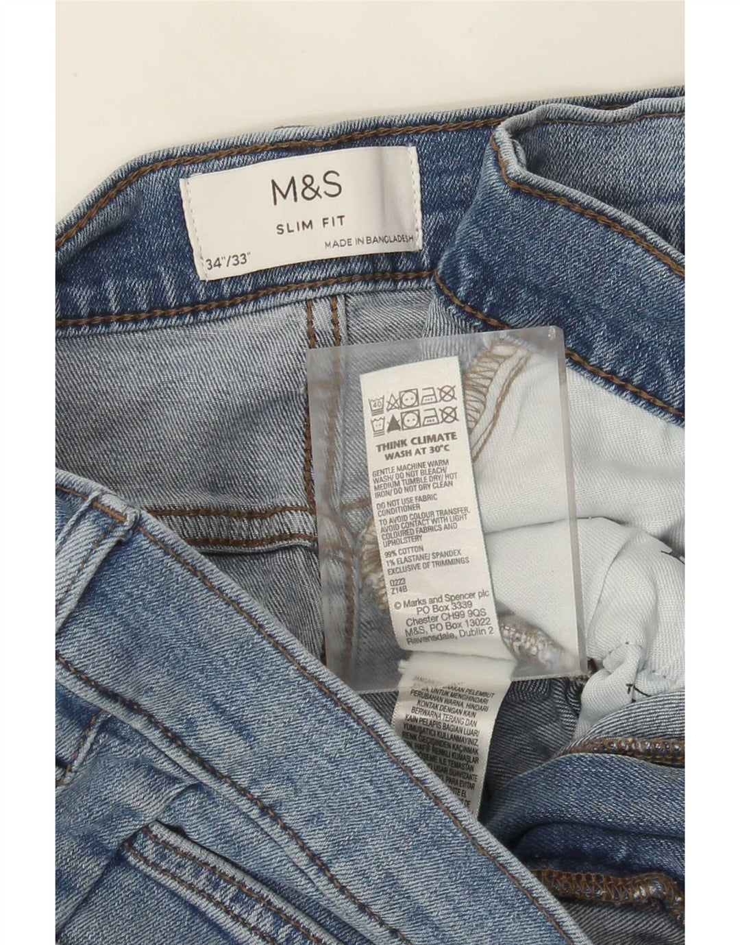 Marks & Spencer Jean Slim Homme W34 L33 Bleu Coton