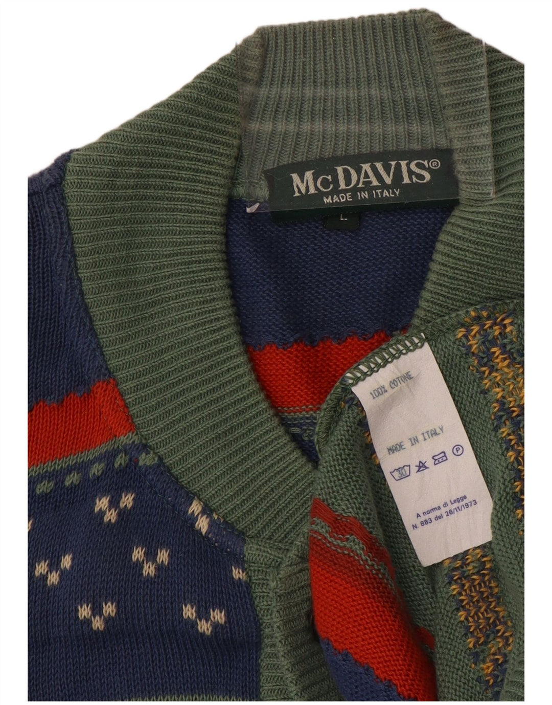 MCDAVIS Pull Cardigan Homme Grand Coton Rayé Vert