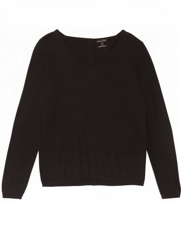 Massimo Dutti Pull col en V pour femme UK 12 Soie noire moyenne