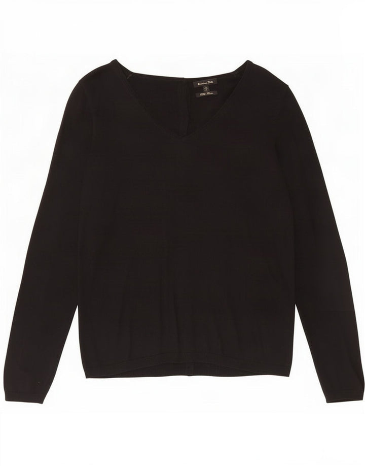 Massimo Dutti Pull col en V pour femme UK 12 Soie noire moyenne
