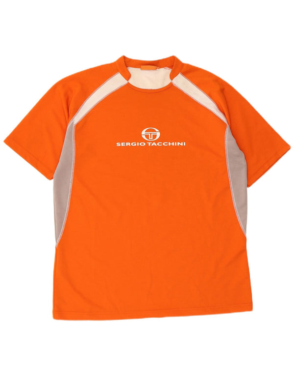 Sergio Tacchini T-shirt graphique pour homme XL Orange Colourblock Polyester