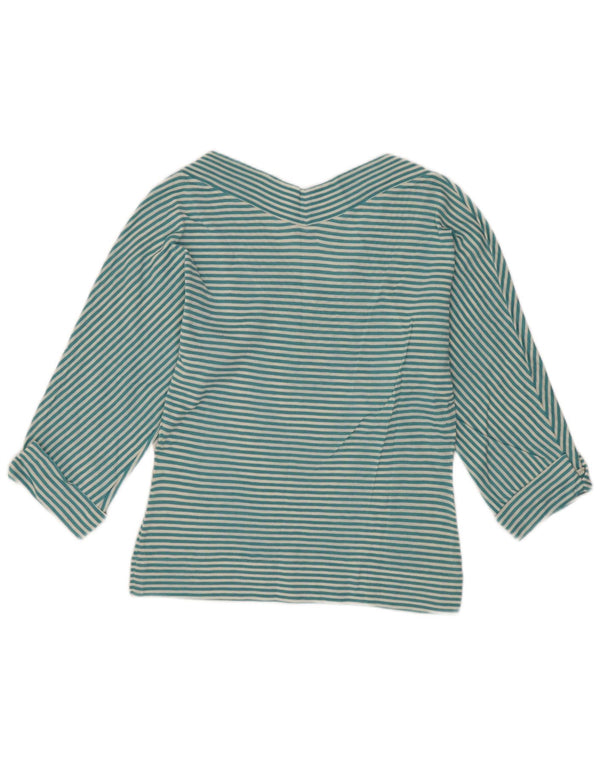 vintage Femme Top 3/4 Manches UK 48 XL Turquoise Rayé