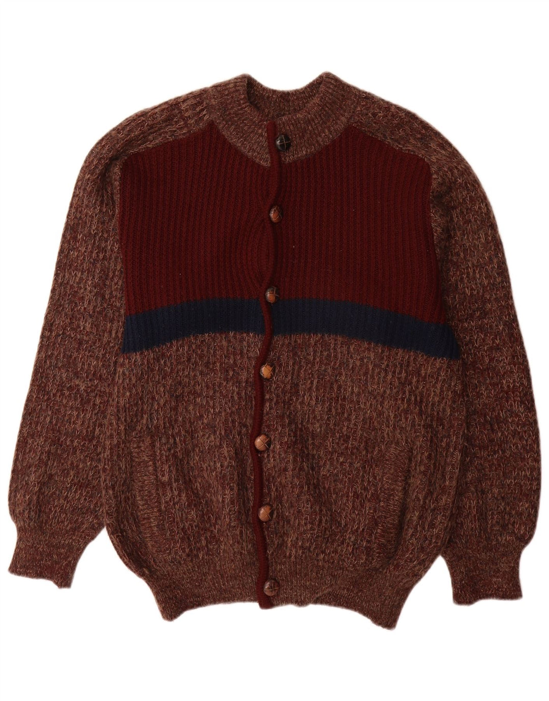 vintage Mens Cardigan Sweater IT 52 Grande laine mouchetée bordeaux