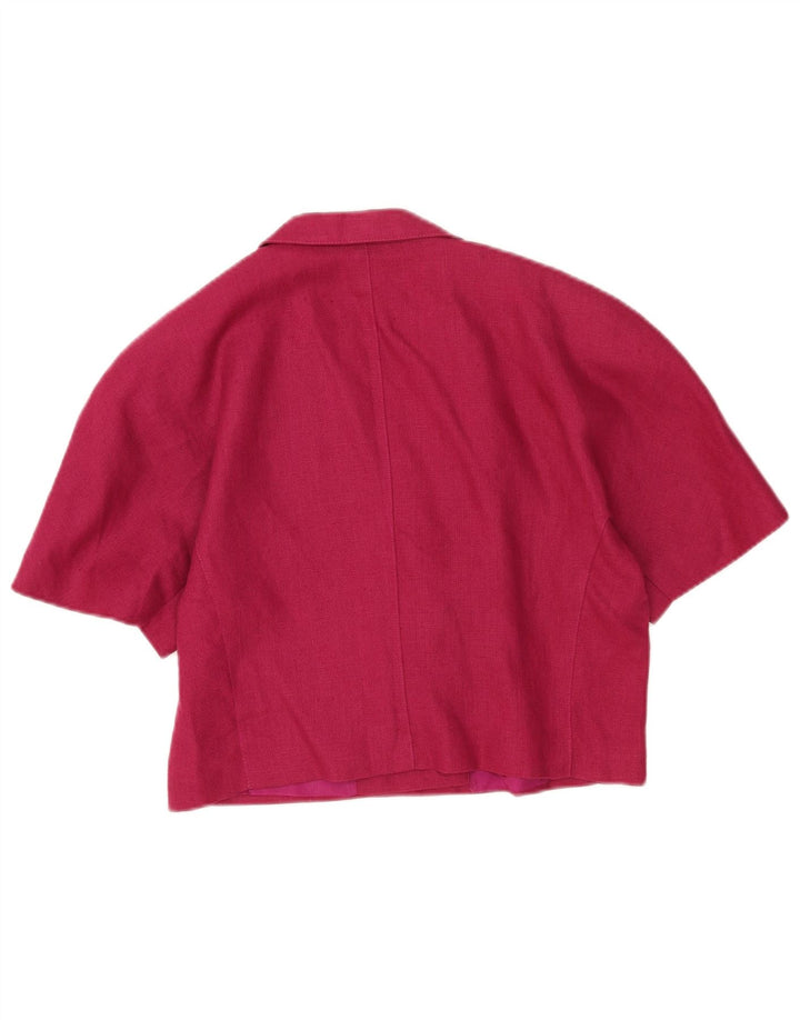 vintage Womens Crop Short Sleeve Blazer Veste UK 14 Laine Rose Moyenne