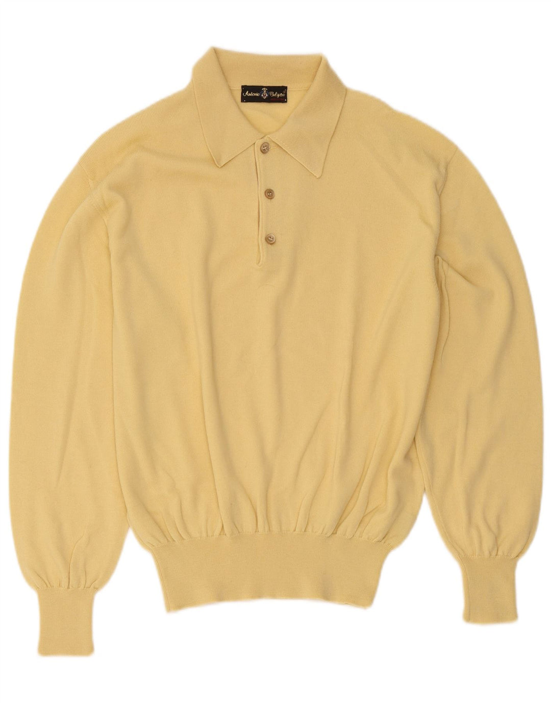 vintage Mens Polo Neck Jumper Pull Moyen Jaune Laine